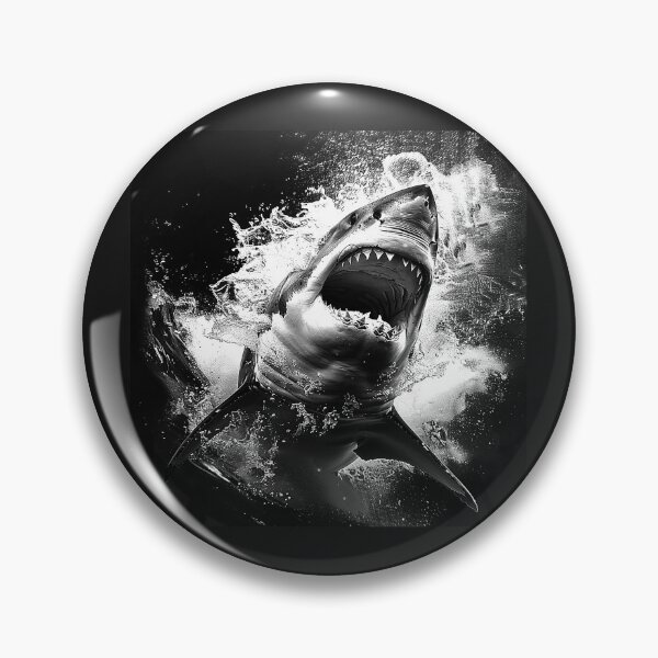 Item preview, Great White Shark Breaching Ocean Predator Black and White Marine Art Design designed and sold by inkoutninja.