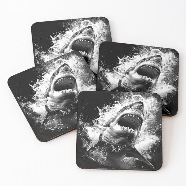 Item preview, Great White Shark Breaching Ocean Predator Black and White Marine Art Design designed and sold by inkoutninja.