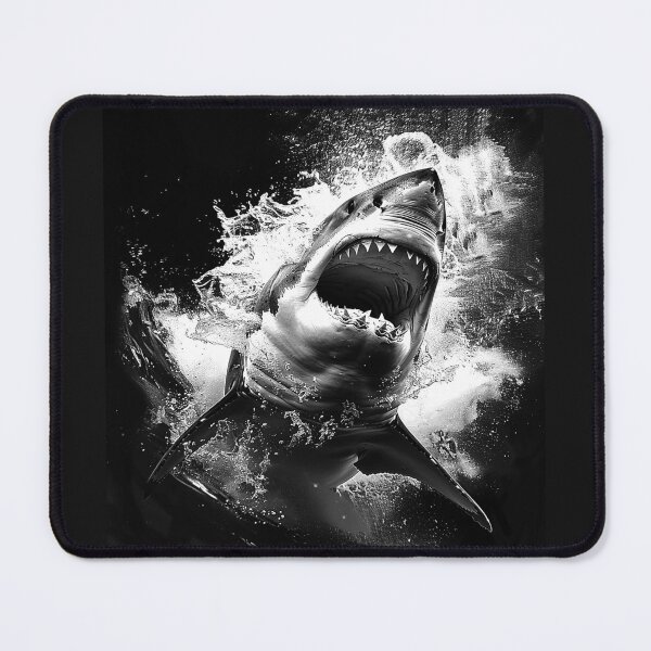 Item preview, Great White Shark Breaching Ocean Predator Black and White Marine Art Design designed and sold by inkoutninja.