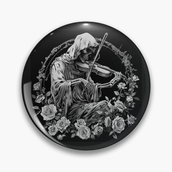 Item preview, Skeleton Violinist with Roses Gothic Grim Reaper Black and White Art Design designed and sold by inkoutninja.