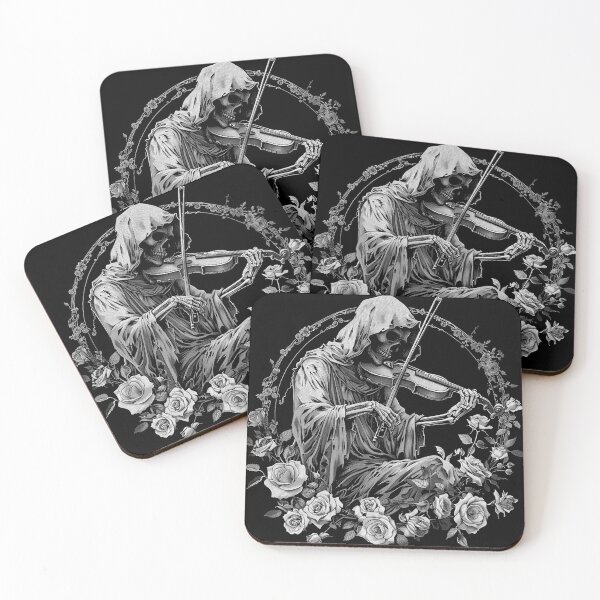Item preview, Skeleton Violinist with Roses Gothic Grim Reaper Black and White Art Design designed and sold by inkoutninja.