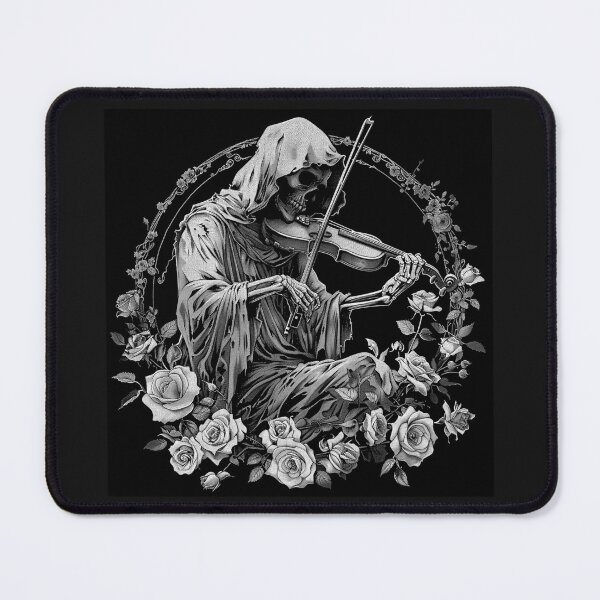 Item preview, Skeleton Violinist with Roses Gothic Grim Reaper Black and White Art Design designed and sold by inkoutninja.