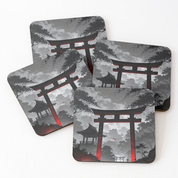 Item preview, Japanese torii gate full moon night glowing lanterns temple landscape illustration designed and sold by LYAN-STORE.