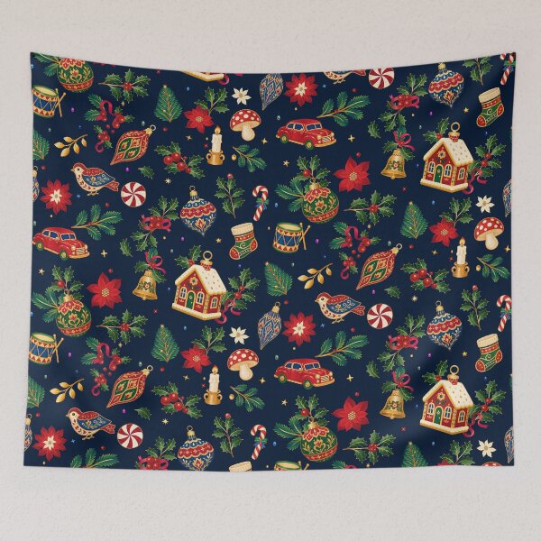 Item preview, Maximalist Christmas Treasures Pattern in Midnight Navy designed and sold by NATHA PALETTE.