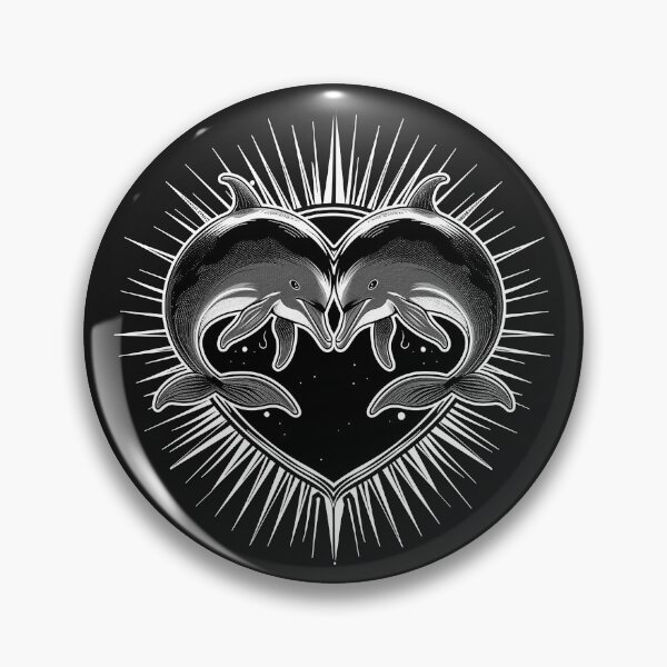 Item preview, Dolphin Love Heart Couple Black and White Ocean Marine Art Design designed and sold by inkoutninja.