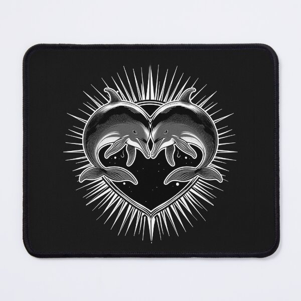 Item preview, Dolphin Love Heart Couple Black and White Ocean Marine Art Design designed and sold by inkoutninja.