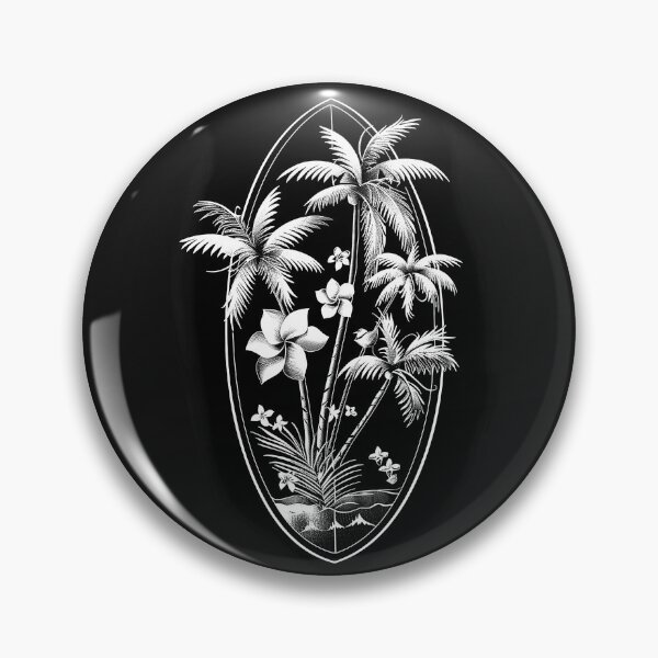 Item preview, Tropical Palm Surfboard Island Flowers Black and White Beach Art Design designed and sold by inkoutninja.