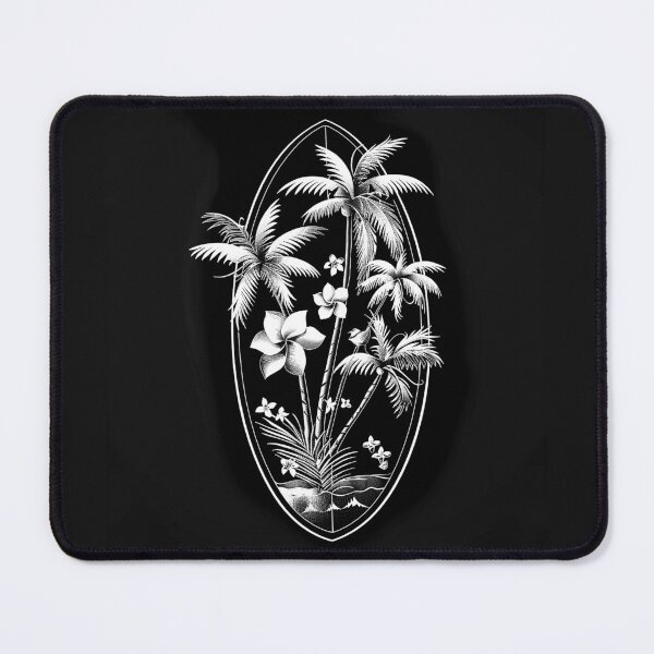 Item preview, Tropical Palm Surfboard Island Flowers Black and White Beach Art Design designed and sold by inkoutninja.
