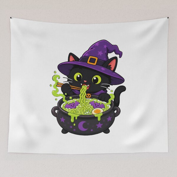 Item preview, Black Cat Witch Ramen Chibi Halloween Cauldron designed and sold by chattsuede.