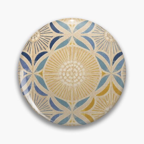 Item preview, Mid Century Modern Geometric Flower Blue Mustard  designed and sold by FestivityFinds.