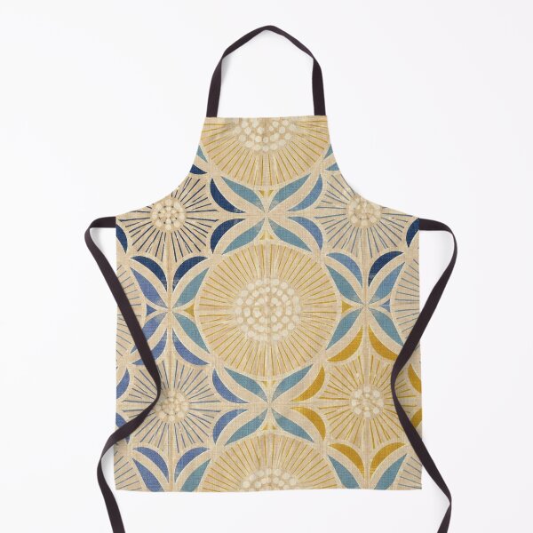 Item preview, Mid Century Modern Geometric Flower Blue Mustard  designed and sold by FestivityFinds.