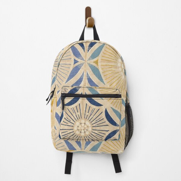 Item preview, Mid Century Modern Geometric Flower Blue Mustard designed and sold by FestivityFinds.
