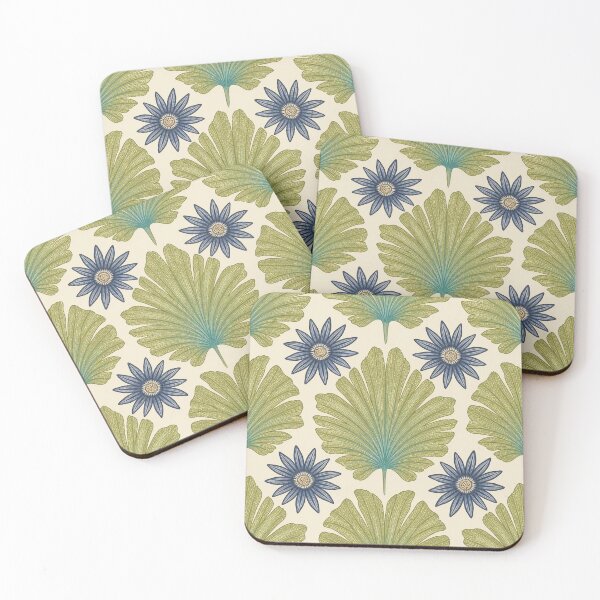 Item preview, Vintage Arts Crafts Ginkgo Leaf Blue Daisy Botanical designed and sold by FestivityFinds.