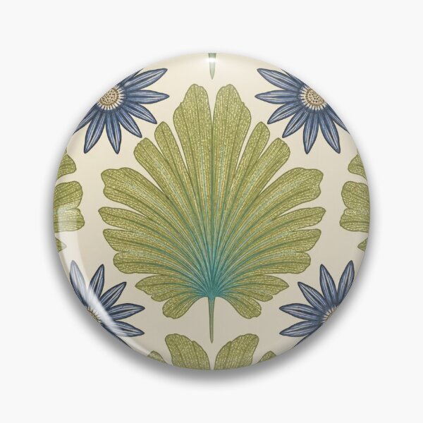 Item preview, Vintage Arts Crafts Ginkgo Leaf Blue Daisy Botanical designed and sold by FestivityFinds.