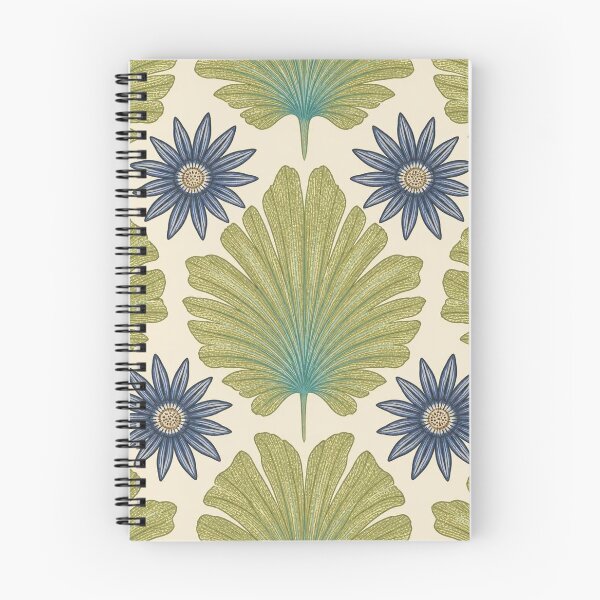 Item preview, Vintage Arts Crafts Ginkgo Leaf Blue Daisy Botanical designed and sold by FestivityFinds.