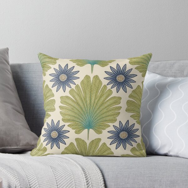 Item preview, Vintage Arts Crafts Ginkgo Leaf Blue Daisy Botanical designed and sold by FestivityFinds.