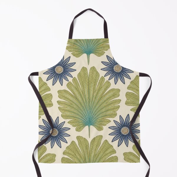 Item preview, Vintage Arts Crafts Ginkgo Leaf Blue Daisy Botanical designed and sold by FestivityFinds.