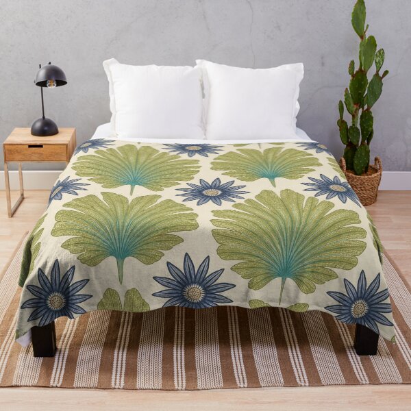 Item preview, Vintage Arts Crafts Ginkgo Leaf Blue Daisy Botanical designed and sold by FestivityFinds.