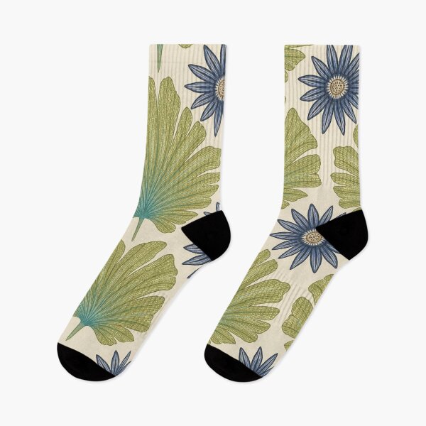 Item preview, Vintage Arts Crafts Ginkgo Leaf Blue Daisy Botanical designed and sold by FestivityFinds.