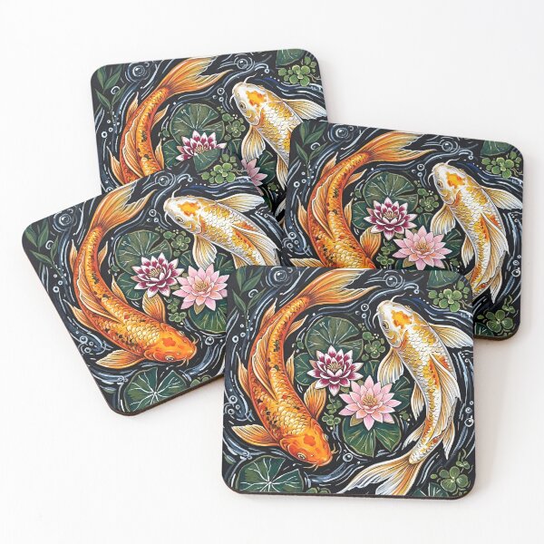 Item preview, Elegant Playful Japanese Koi Fish Swimming In Lotus Pond Seamless Patterns designed and sold by Matt_Smith.