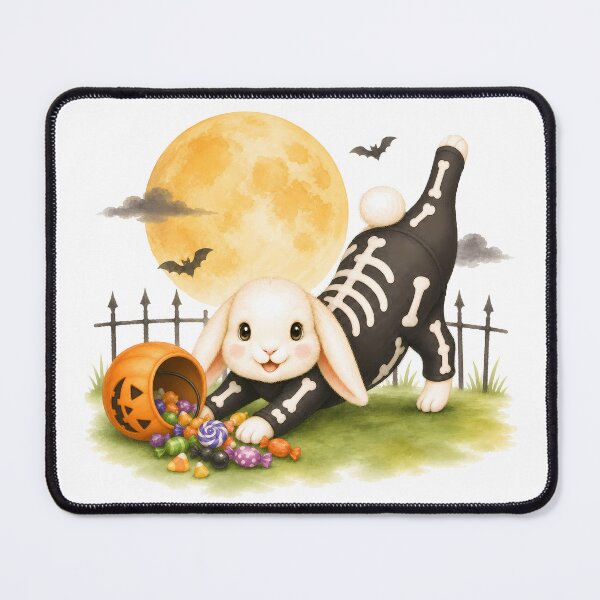 Item preview, Halloween Yoga Rabbit in 3 Legged Dog Pose – Cute Skeleton Costume designed and sold by YogiAnimalArt.