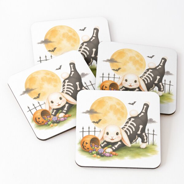 Item preview, Halloween Yoga Rabbit in 3 Legged Dog Pose – Cute Skeleton Costume designed and sold by YogiAnimalArt.