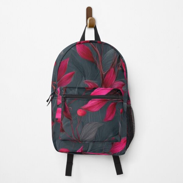 Item preview, Vibrant Magenta Pink Leaves Red Berries Dark Slate Botanical Pattern designed and sold by LYAN-STORE.
