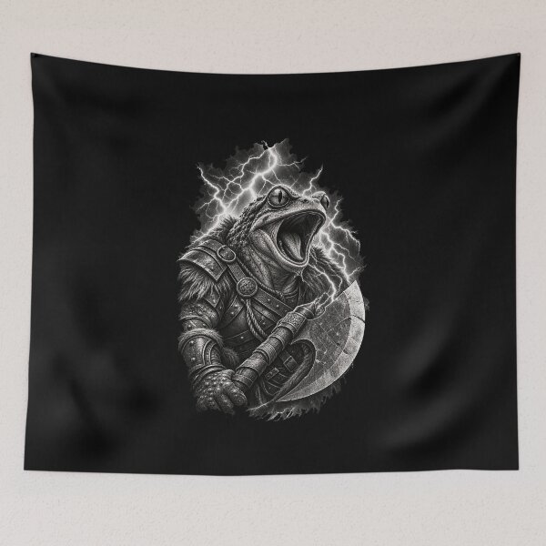 Item preview, Funny Roaring Battle Frog Strong Warrior With Storm Axe Art designed and sold by elderberry.