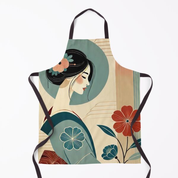 Item preview, Japanese Geisha Kimono Portrait Retro Geometric Floral Art designed and sold by LYAN-STORE.