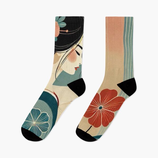 Item preview, Japanese Geisha Kimono Portrait Retro Geometric Floral Art designed and sold by LYAN-STORE.