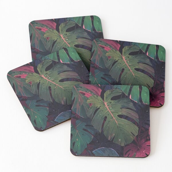 Item preview, Dark Tropical Monstera Leaves Pink Emerald Jungle Botanical Pattern designed and sold by LYAN-STORE.