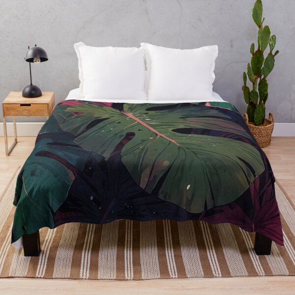 Item preview, Dark Tropical Monstera Leaves Pink Emerald Jungle Botanical Pattern designed and sold by LYAN-STORE.