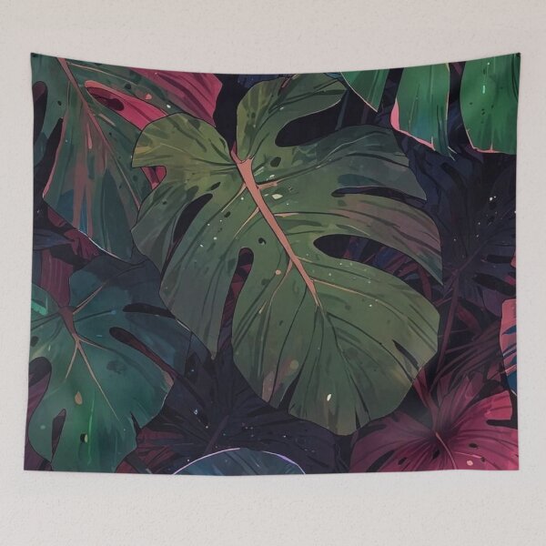 Item preview, Dark Tropical Monstera Leaves Pink Emerald Jungle Botanical Pattern designed and sold by LYAN-STORE.