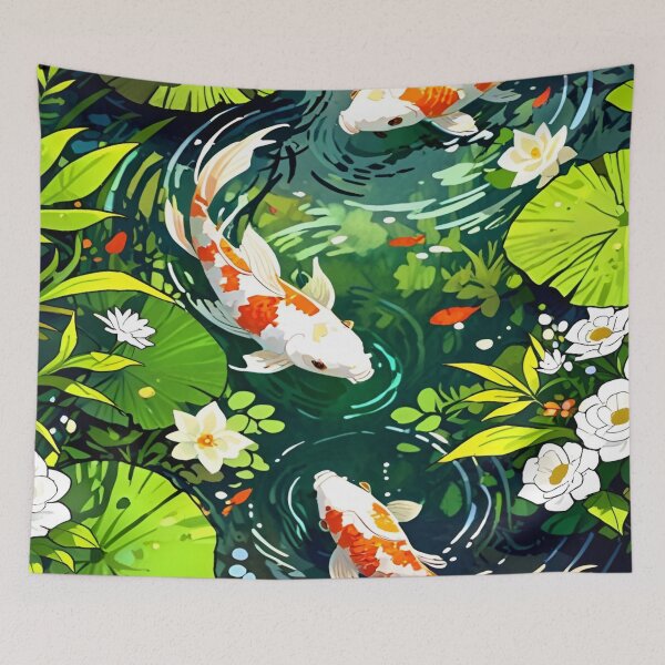 Item preview, Elegant Playful Japanese Koi Fish Swimming In Lotus Pond Seamless Patterns designed and sold by Matt_Smith.