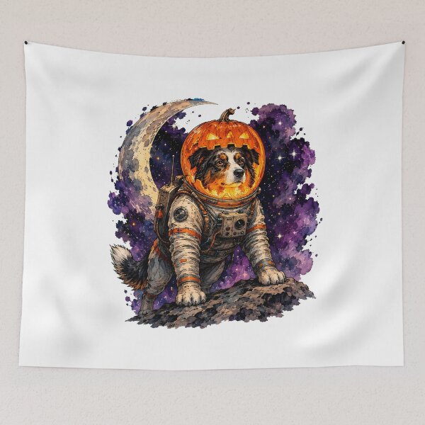 Item preview, Australian Shepherd Halloween Astronaut Pumpkin Dog designed and sold by chattsuede.