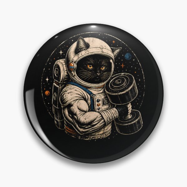 Item preview, Retro Black Cat Astronaut Lifting Weights In Space designed and sold by Moizento.