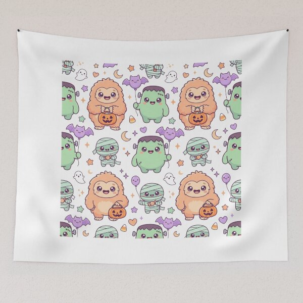 Item preview, Kawaii Trick or Treat Monsters Cute Bigfoot Tiny Mummy Pastel Halloween designed and sold by KreatoLab.