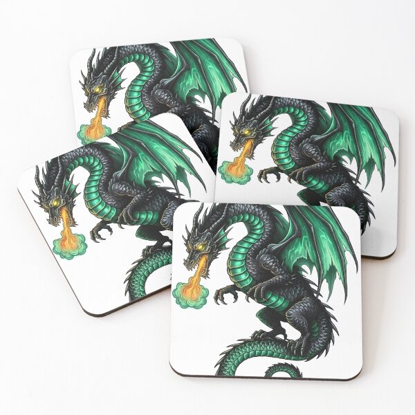 Item preview, Emerald Fire Dragon – Green Flame Winged Dragon Fantasy Art designed and sold by DragonSerpent Ink.
