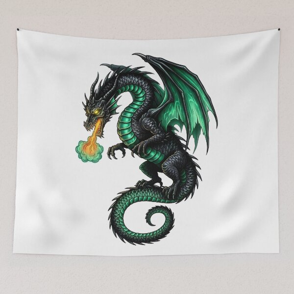 Item preview, Emerald Fire Dragon – Green Flame Winged Dragon Fantasy Art designed and sold by DragonSerpent Ink.