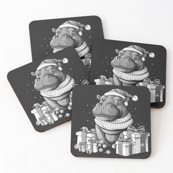 Item preview, Cute Christmas Hippo in Santa Hat with Gifts Holiday Art Design designed and sold by inkoutninja.