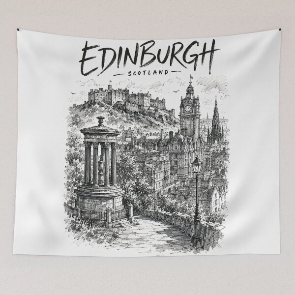 Item preview, Edinburgh Scotland Vintage Sketch Edinburgh Castle Calton Hill City Skyline Travel designed and sold by Yellowriversss.
