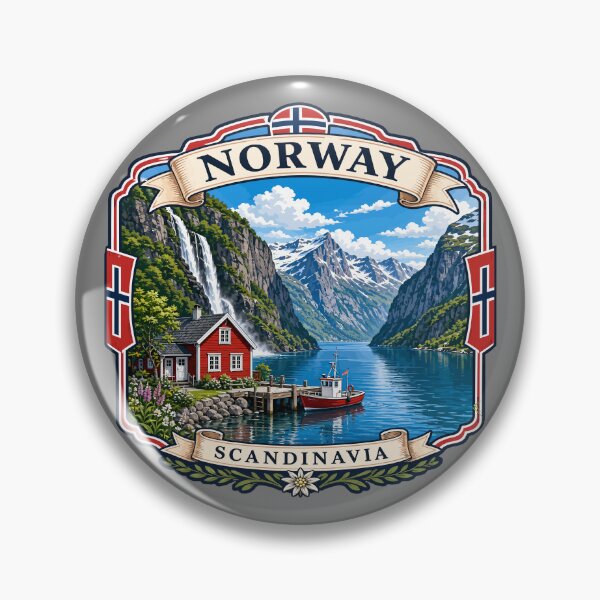 Item preview, NORWAY NORGE Kongeriket Noreg, Norwegian Flag Fjord Sticker T-Shirt 05 designed and sold by OuterShellUK.