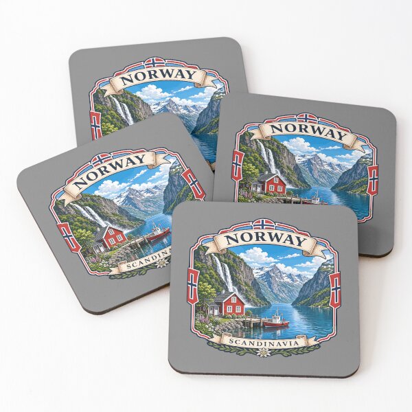 Item preview, NORWAY NORGE Kongeriket Noreg, Norwegian Flag Fjord Sticker T-Shirt 05 designed and sold by OuterShellUK.