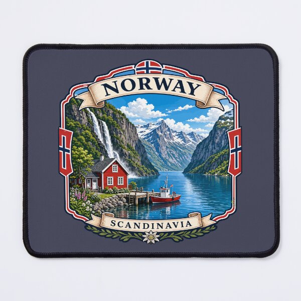 Item preview, NORWAY NORGE Kongeriket Noreg, Norwegian Flag Fjord Sticker T-Shirt 05 designed and sold by OuterShellUK.