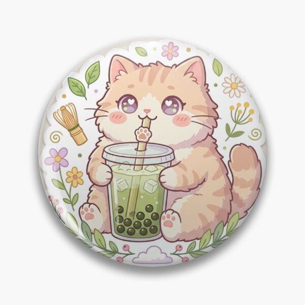 Item preview, Cute Kawaii Cat Drinking Iced Matcha Boba Bubble Tea Aesthetic Sticker designed and sold by Humpty143.