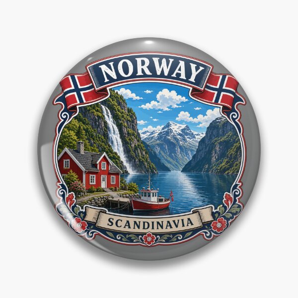 Item preview, NORWAY NORGE Kongeriket Noreg, Norwegian Flag Fjord Sticker T-Shirt 06 designed and sold by OuterShellUK.