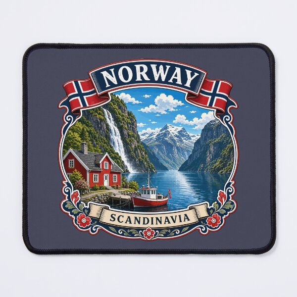 Item preview, NORWAY NORGE Kongeriket Noreg, Norwegian Flag Fjord Sticker T-Shirt 06 designed and sold by OuterShellUK.