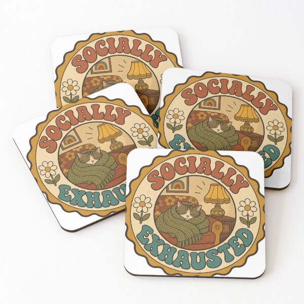 Item preview, Socially Exhausted Retro Groovy Cat Introvert Gift designed and sold by BoosterShop.