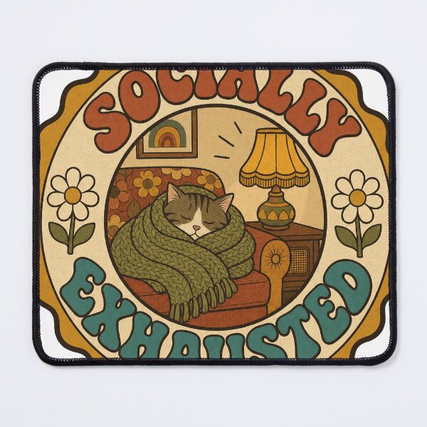 Item preview, Socially Exhausted Retro Groovy Cat Introvert Gift designed and sold by BoosterShop.