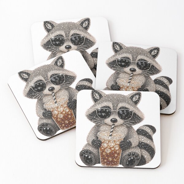 Item preview, Rhinestone Raccoon Iced Coffee – Bling Animal Design designed and sold by BackTWO.